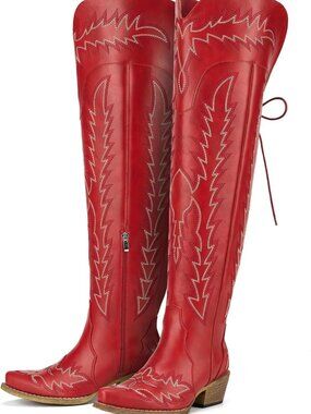 Stylish Wide Calf Over Knee Lace Up Cowboy Boots for Women - Western Fashion